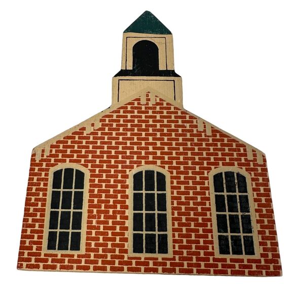 Vintage The Cat’s Meow Village Jackson Twp Hall Roscoe Ohio Wooden Figurine - Picture 2 of 5